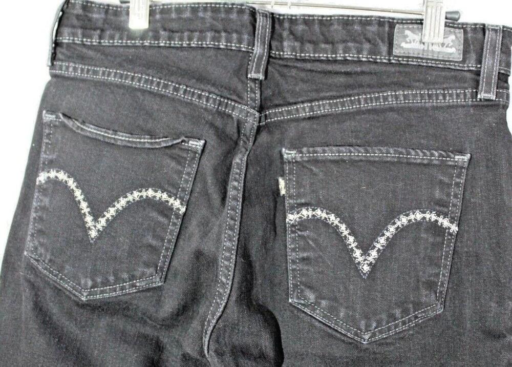 Levi's Mid Rise Skinny Jeans Womens 12 Black Dark Wash Slim Embroidered 31x30